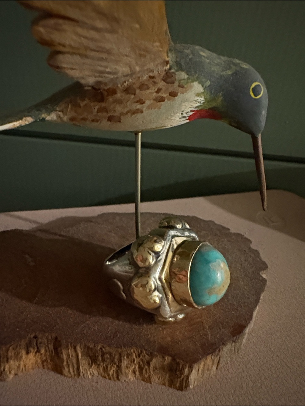 Turquoise Cabochon Statement Ring in Gold and Silver